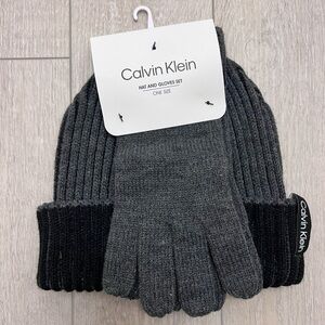 Calvin Klein Knit Beanie Hat & Gloves Set – Gray – One Size – NWT